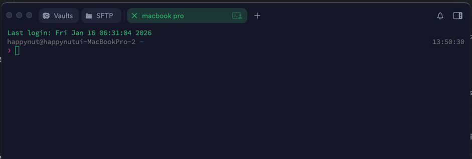 Termius를 이용한 원격 접속 화면